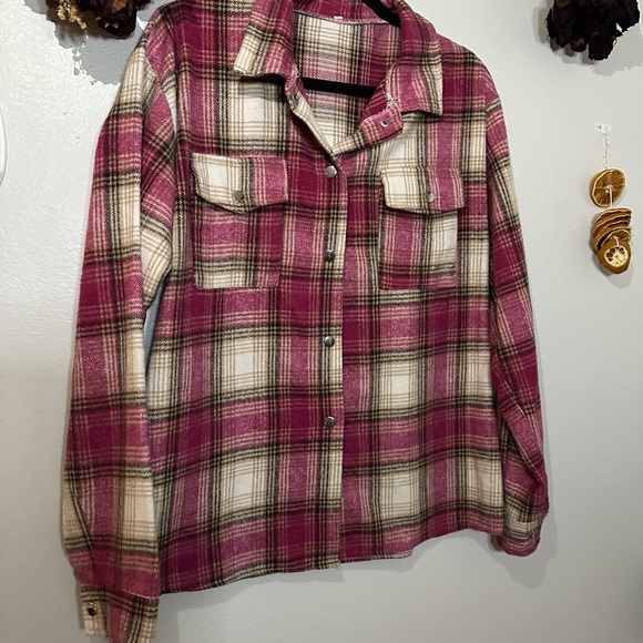 Plaid Women's Jacket - Pink and Cream - Picture 4 of 6